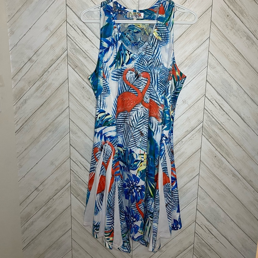 NWOT India boutique flamingo print stretch dress